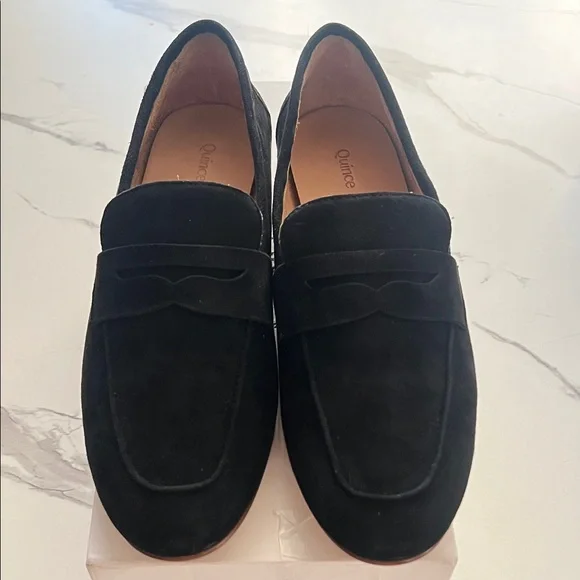 NIB Quince Italian Suede Penny Loafer, black, sz 7 - Picture 5 of 10